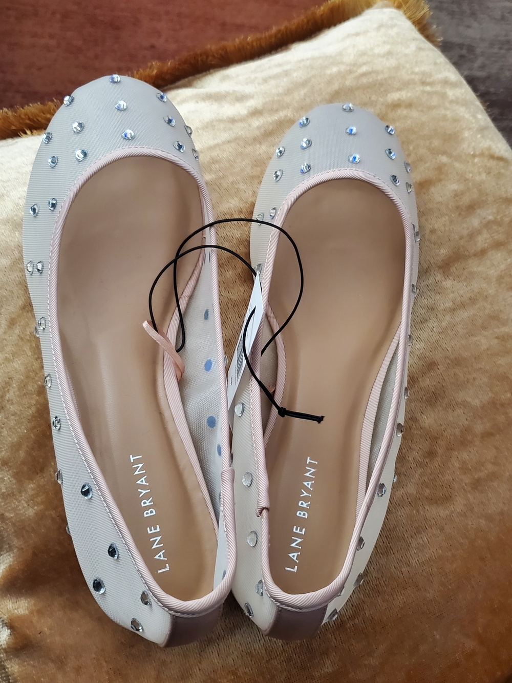 Lane Bryant Tan Embellished Mesh Ballet Flats - Picture 9 of 10